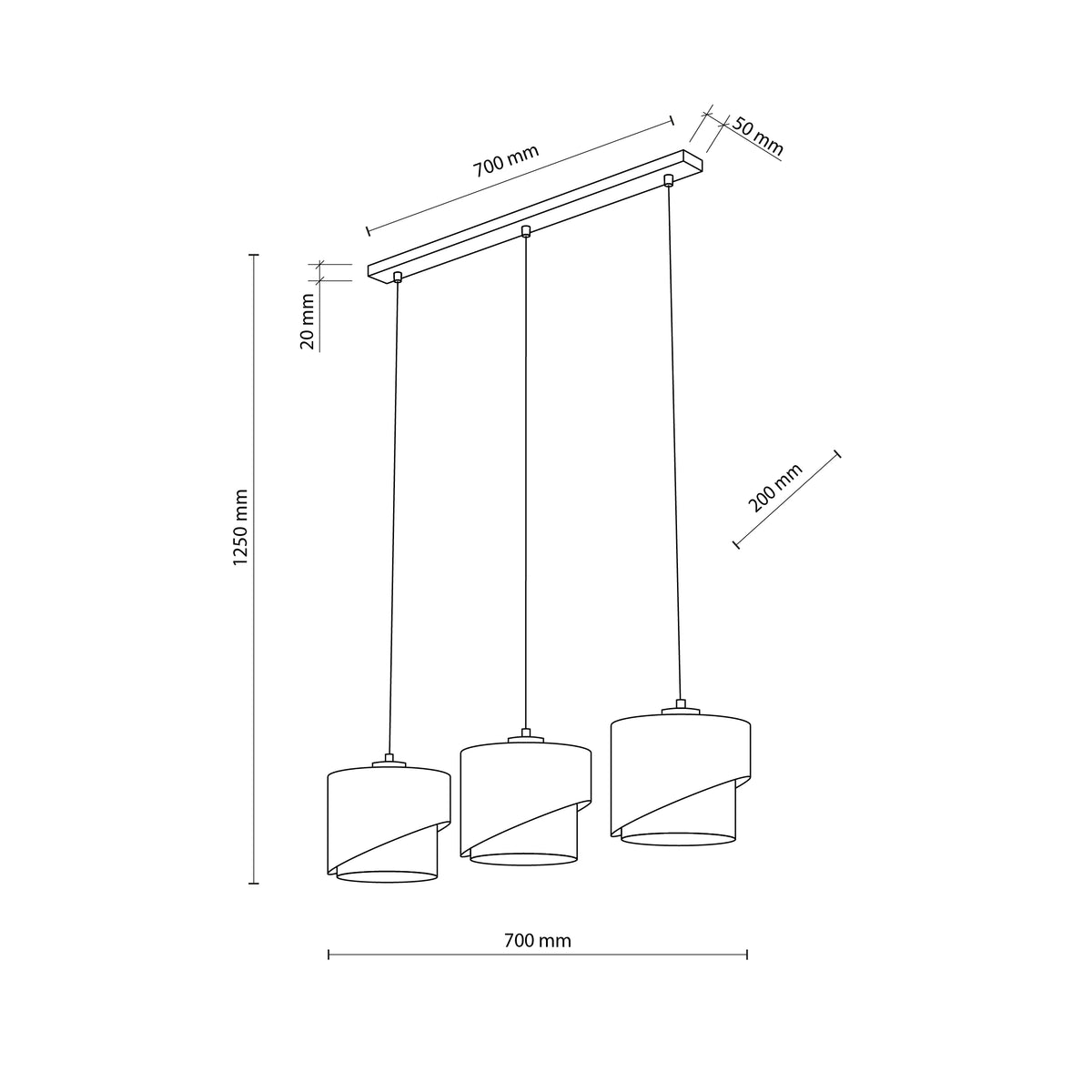 Lustră TK Lighting Elbrus Bară, in, 3 x E27, 10868
