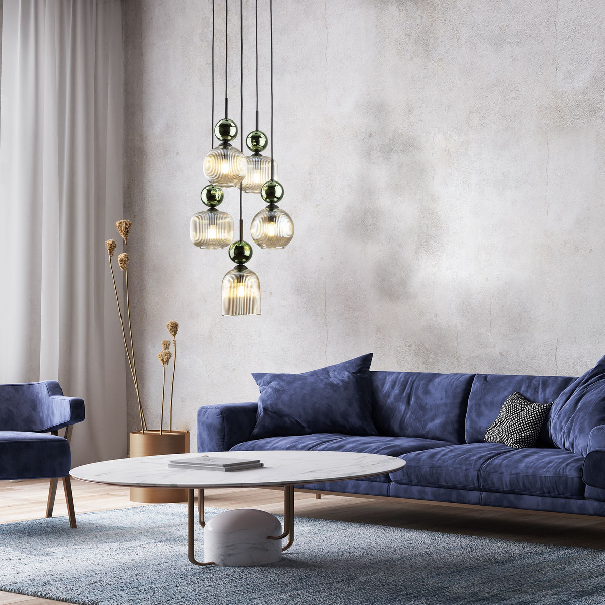 Lustră TK Lighting Sophia, verde, coniac, 5 x E14, 11149