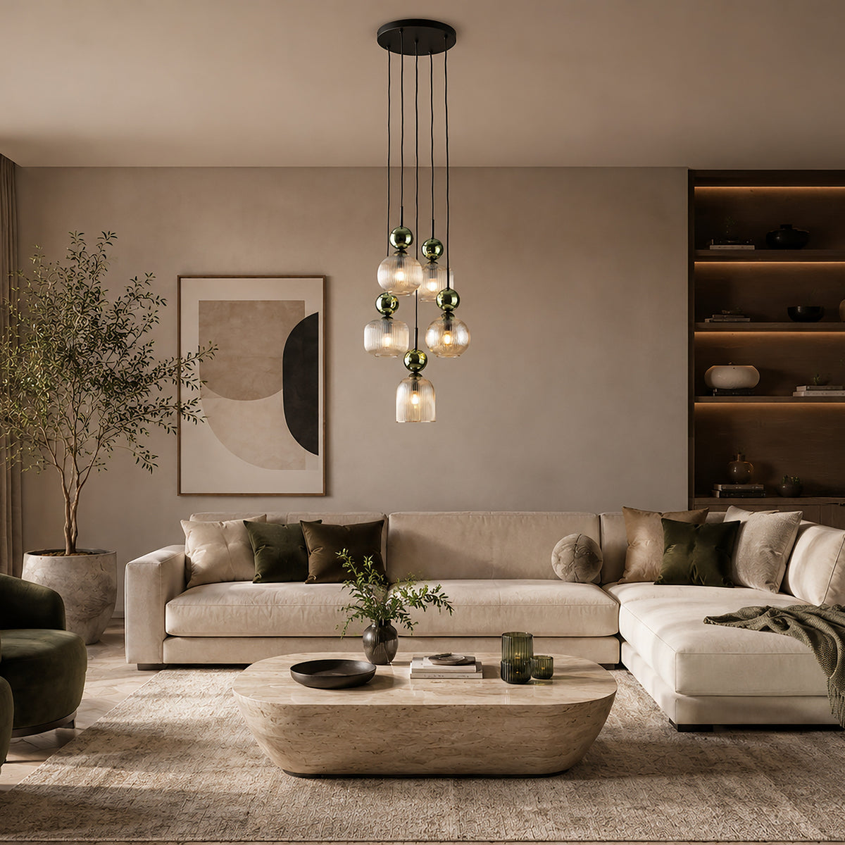 Lustră TK Lighting Sophia, verde, coniac, 5 x E14, 11149