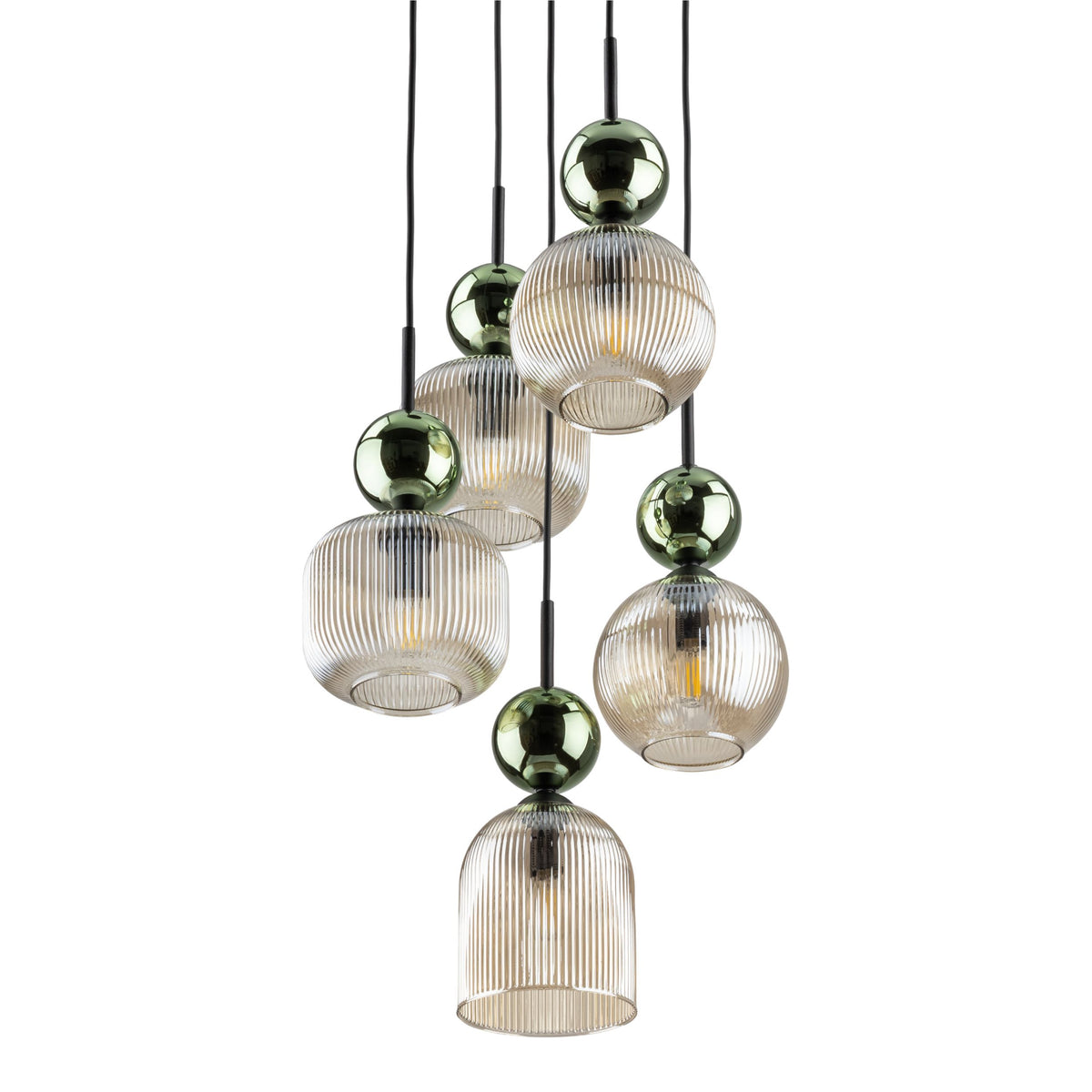 Lustră TK Lighting Sophia, verde, coniac, 5 x E14, 11149