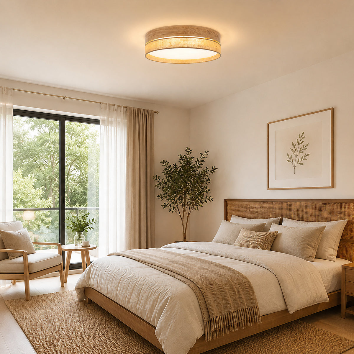 Plafonieră TK Lighting Dorma, lemn, iută, 4 x E27, 11791