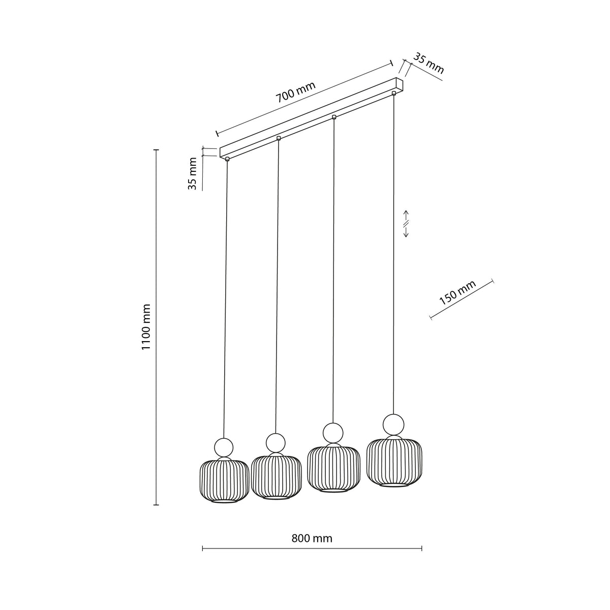 Lustră TK Lighting Ballo Bară, nuc, 4 x E14, 11839