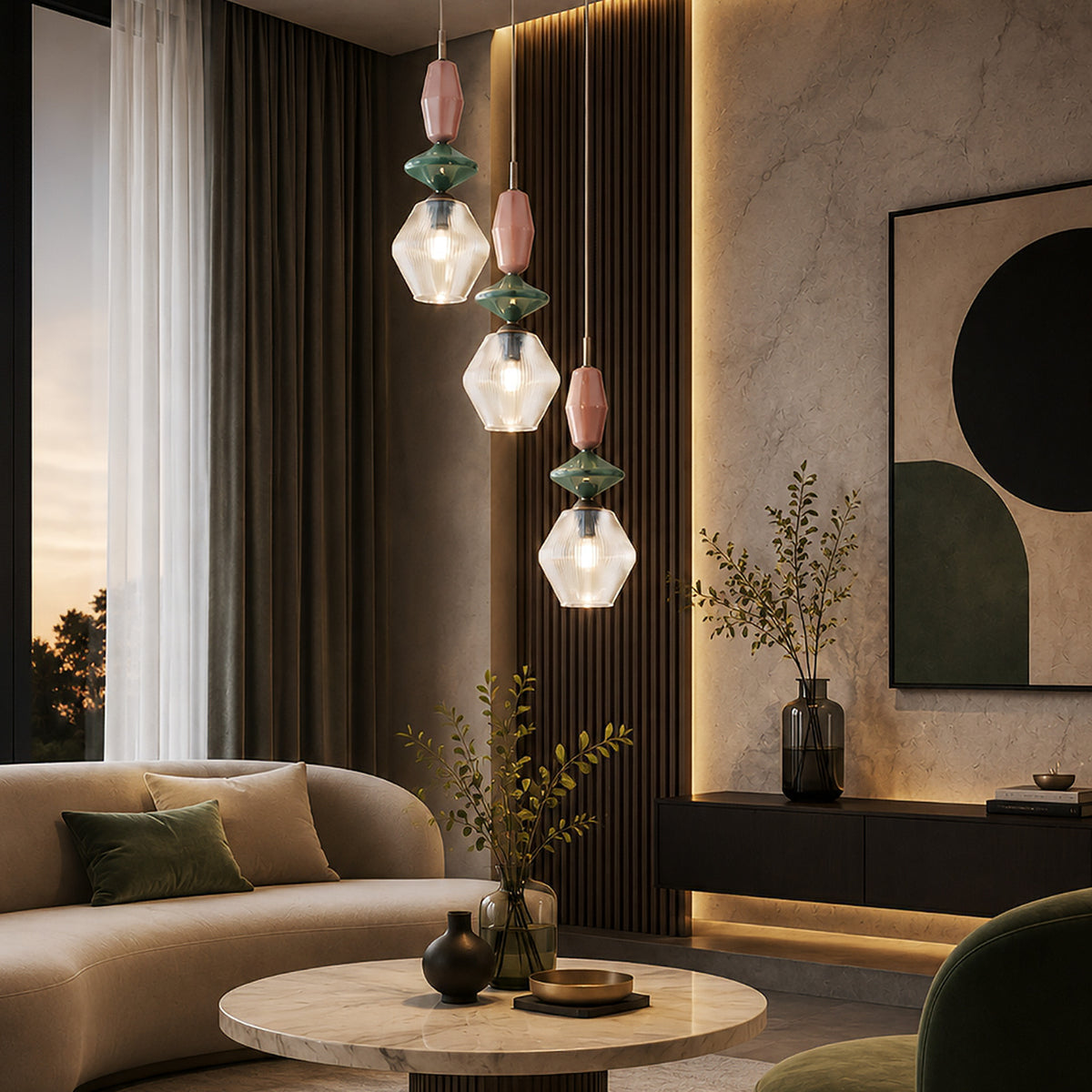 Lustră TK Lighting Zen Fuso Rotund, maro, coniac, 3 x E14, 11867