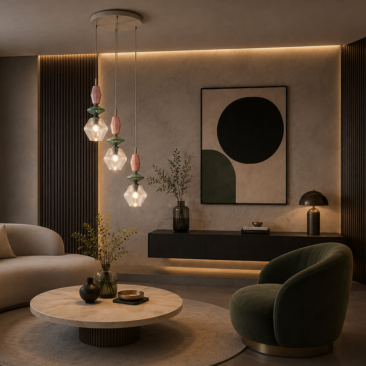 Lustră TK Lighting Zen Fuso Rotund, maro, coniac, 3 x E14, 11867
