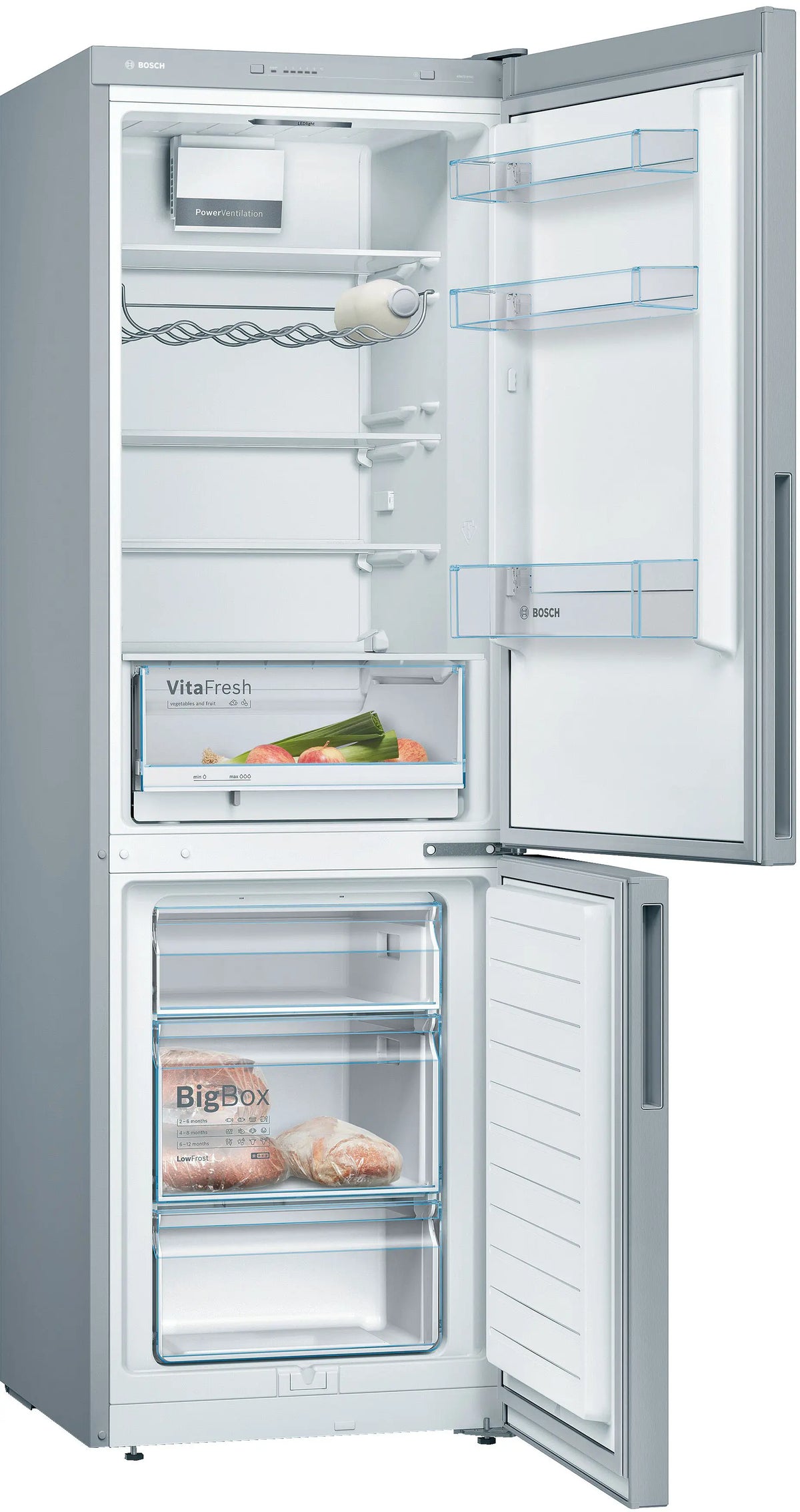 Combină frigorifică Bosch KGV36VLEAS, Seria 4, 308 l, inox