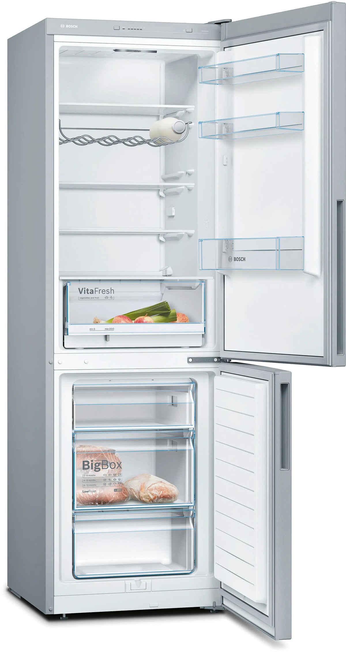 Combină frigorifică Bosch KGV36VLEA, Seria 4, 308 l, inox