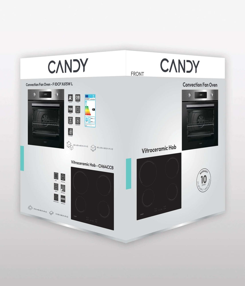 Set încorporabil cuptor și plită Candy P CT25CXCH64CCB, 70 l, curățare hidrolitică