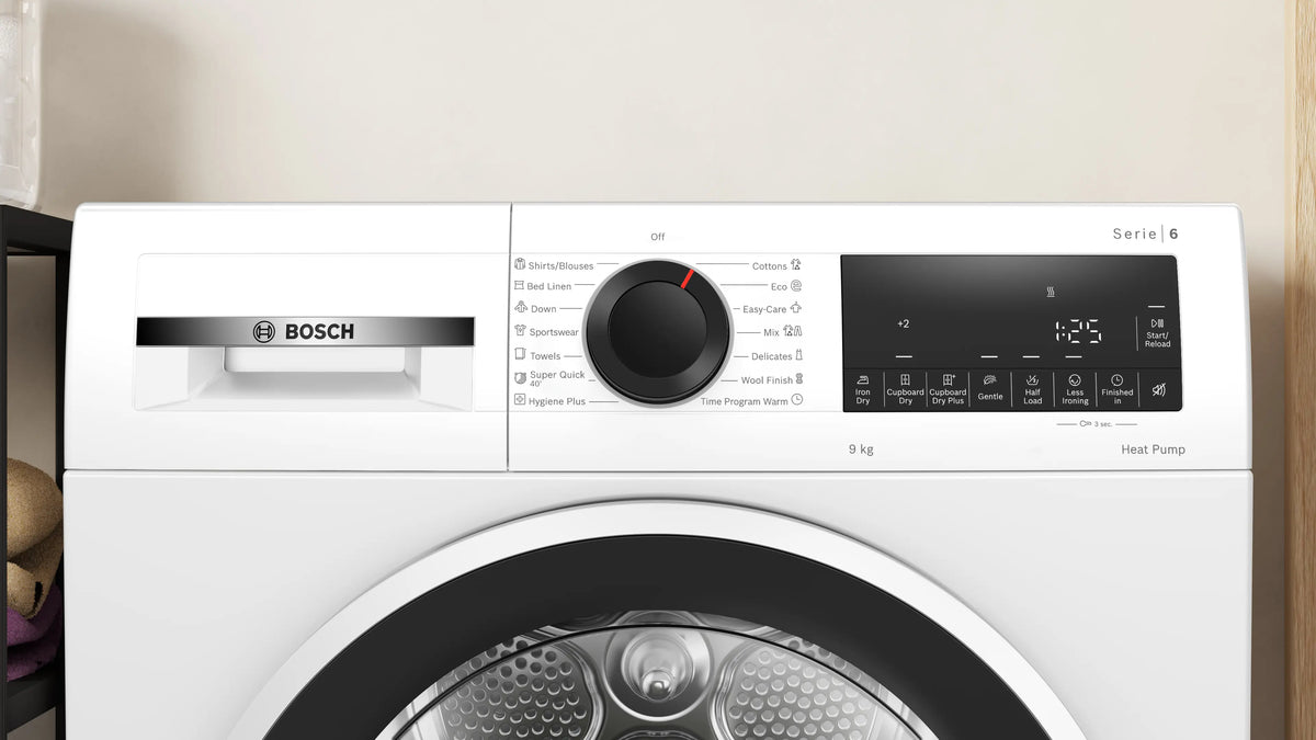Uscător de rufe Bosch WQG243DMBY, Seria 6, 9 kg, pompă de căldură, alb
