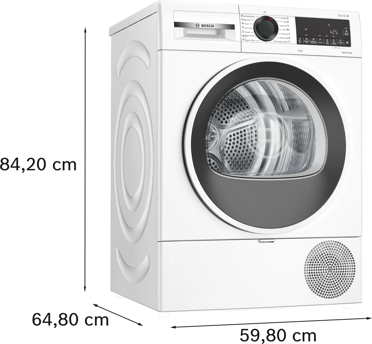 Uscător de rufe Bosch WQG243DMBY, Seria 6, 9 kg, pompă de căldură, alb