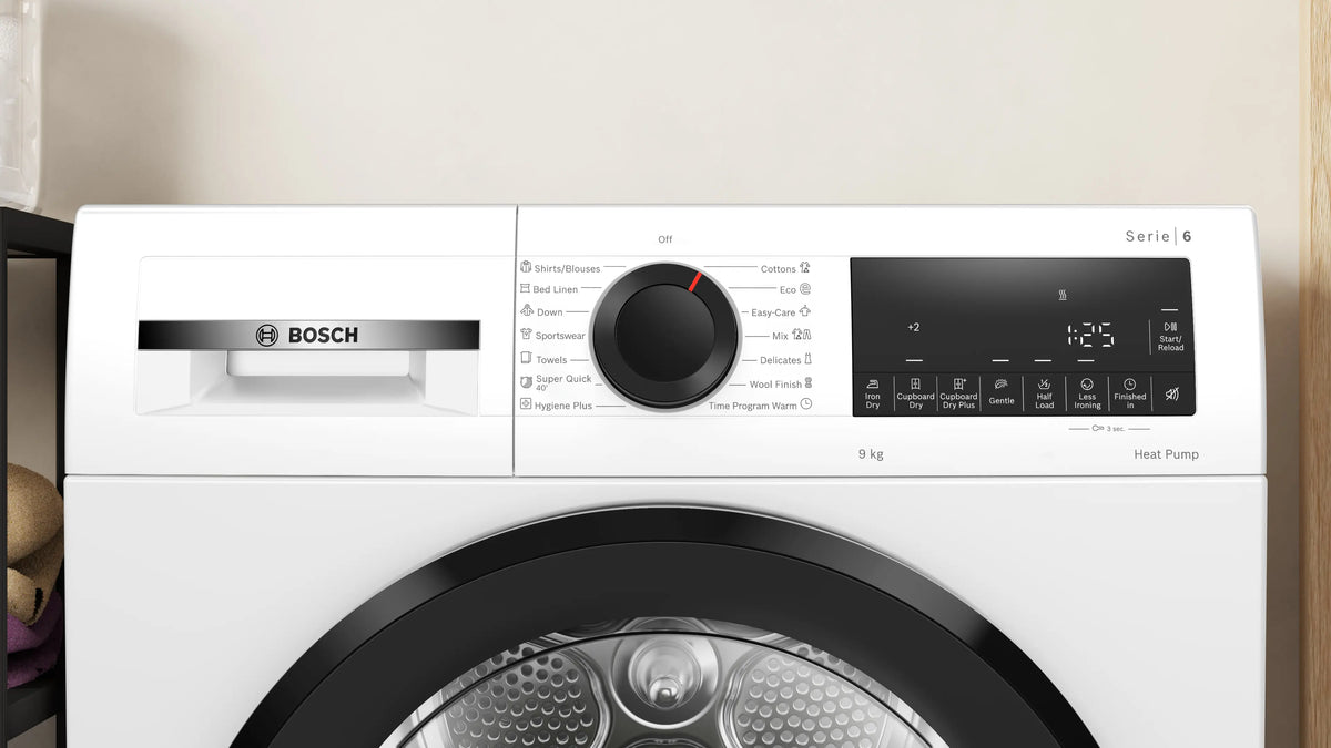 Uscător de rufe Bosch WQG243DNBY, Seria 6, 9 kg, pompă de căldură, alb