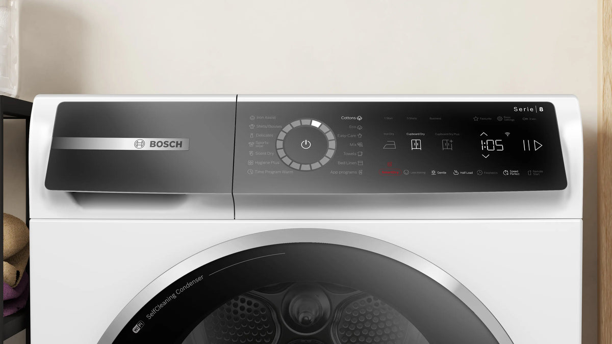 Uscător de rufe Bosch WQB246CNBY, Seria 8, 9 kg, pompă de căldură, alb