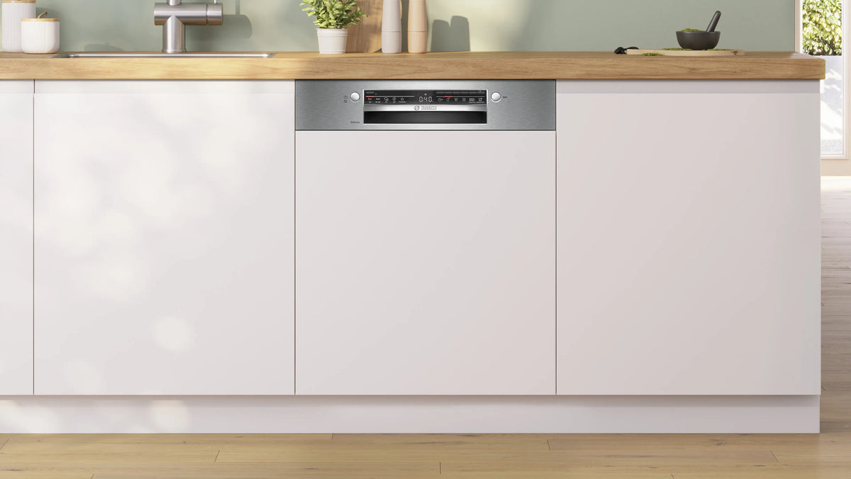 Mașină de spălat vase parțial încorporabilă Bosch SMI2HTS06E, Seria 2, 60 cm, 13 seturi, inox