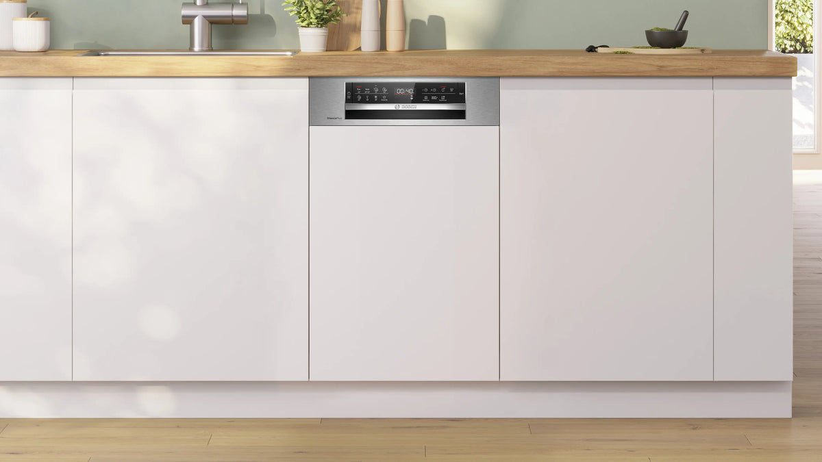 Mașină de spălat vase parțial încorporabilă Bosch SPI6EMS21E, Seria 6, 45 cm, 10 seturi, inox