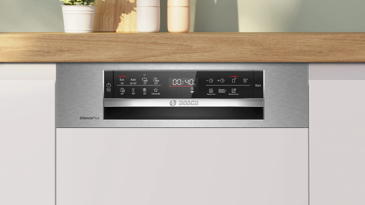 Mașină de spălat vase parțial încorporabilă Bosch SPI6EMS21E, Seria 6, 45 cm, 10 seturi, inox