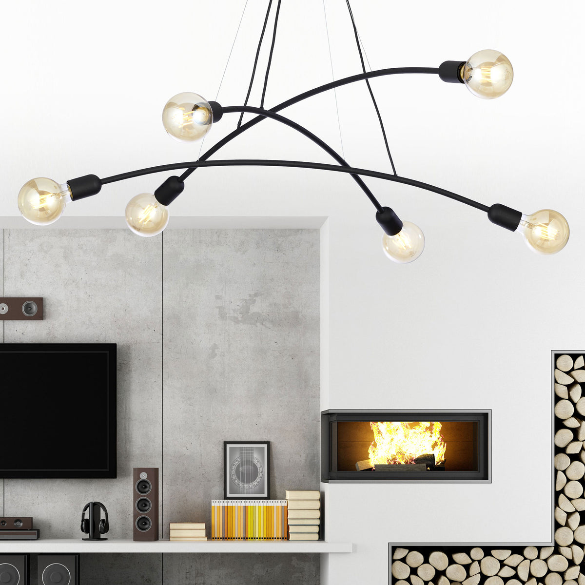 Lampa suspendata Helix neagra 3 brate, 6x E27 15W 2726