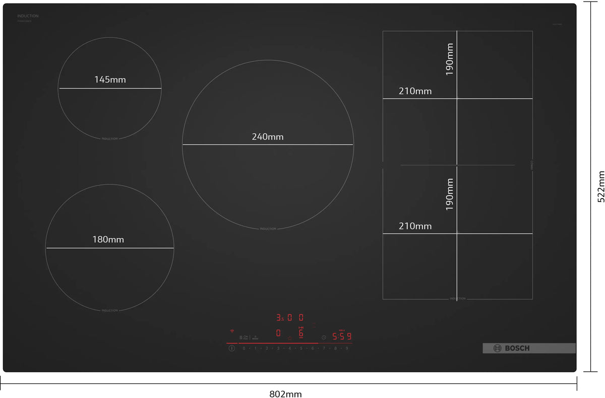Plită cu inducție Bosch PVW81CHB1E, Seria 6, 80 cm, neagră