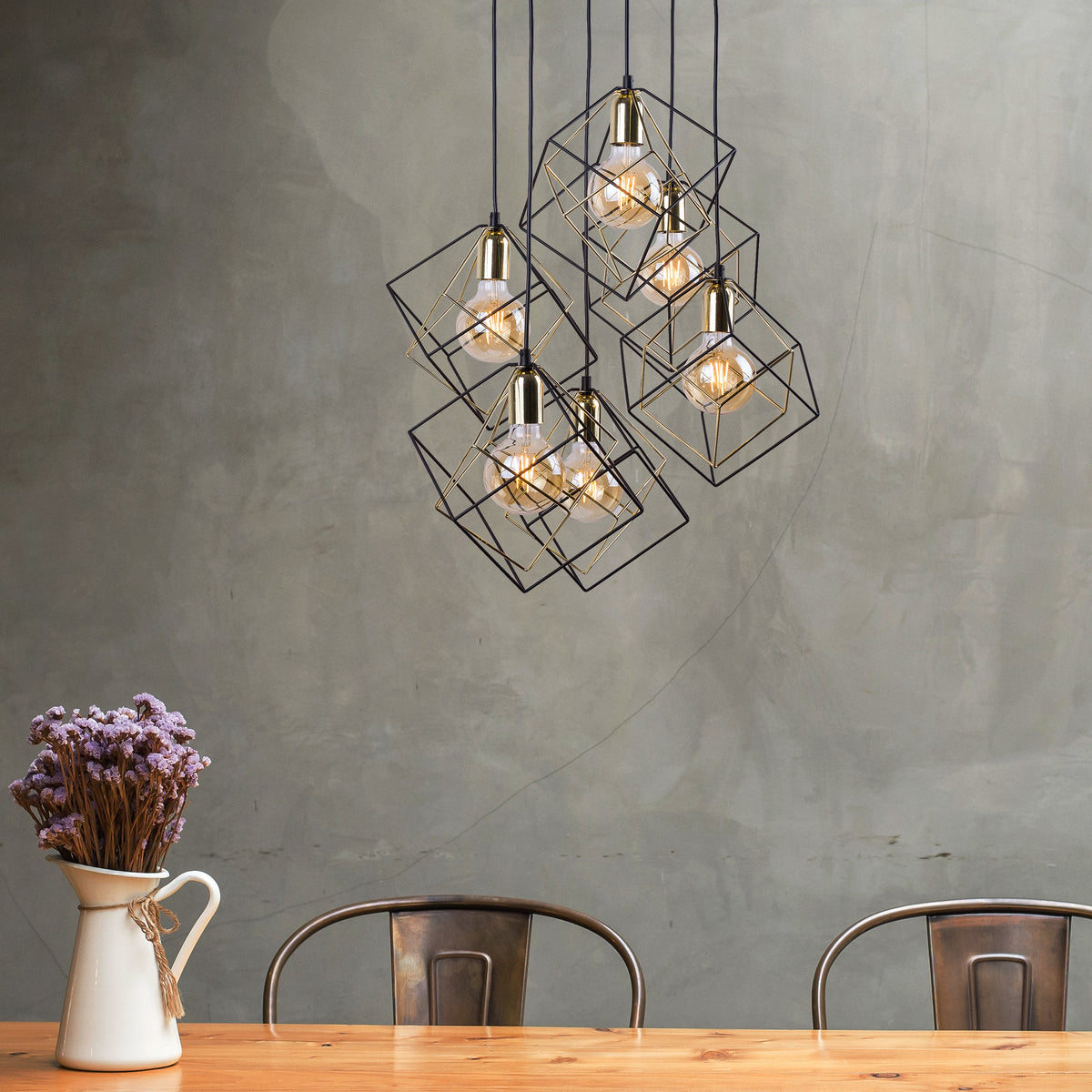 Lustră TK Lighting Alambre 6, negru, auriu, 6 x E27, 2779