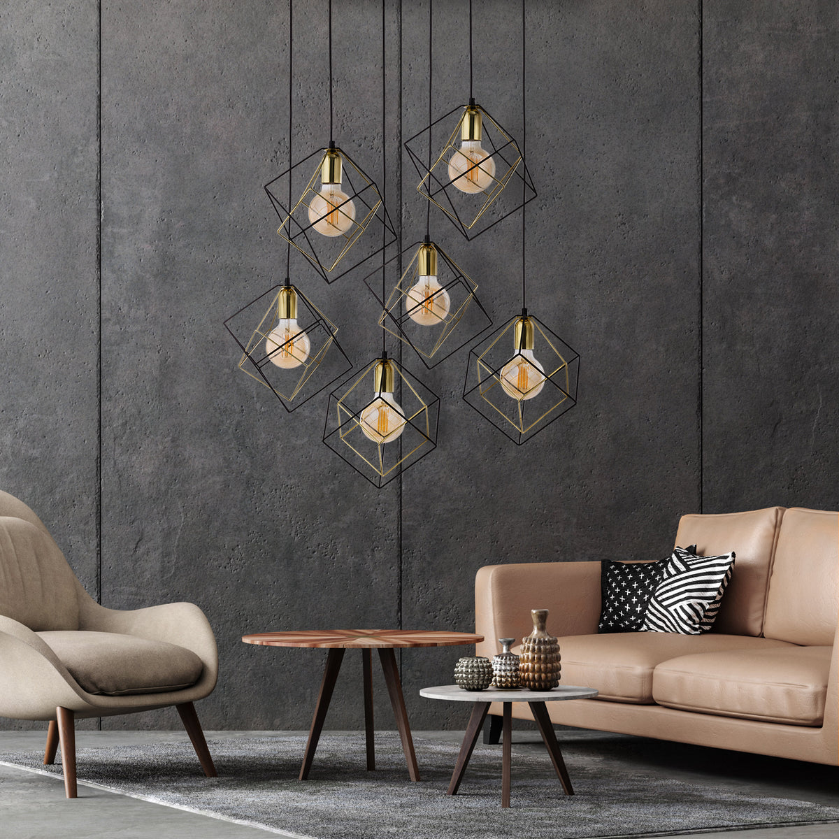 Lustră TK Lighting Alambre 6, negru, auriu, 6 x E27, 2779