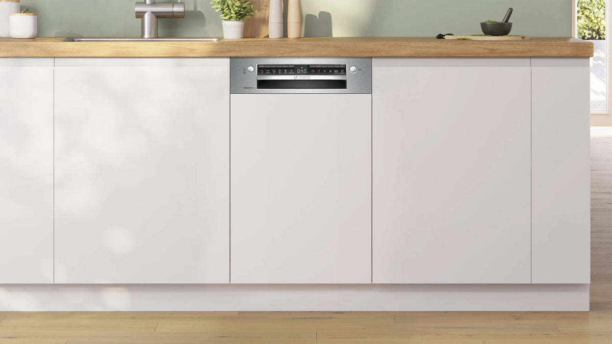 Mașină de spălat vase parțial încorporabilă Bosch SPI4HMS13E, Seria 4, 45 cm, 10 seturi, inox