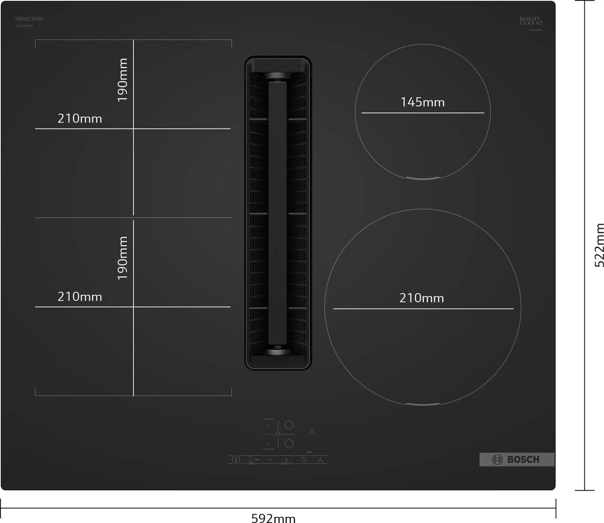 Plită cu inducție și hotă integrată Bosch PVS61AB16E, Seria 4, 60 cm, neagră