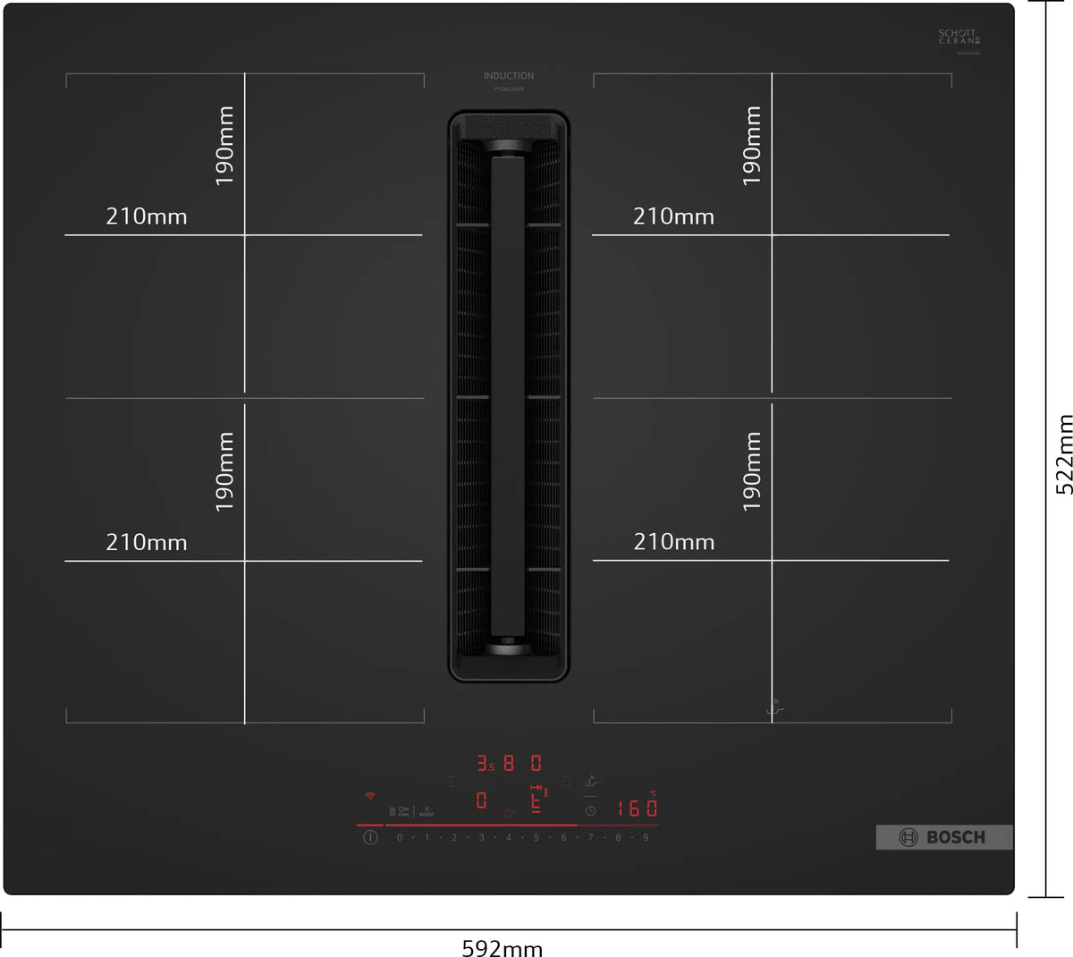 Plită cu inducție și hotă integrată Bosch PVQ61AH26E, Seria 6, 60 cm, neagră