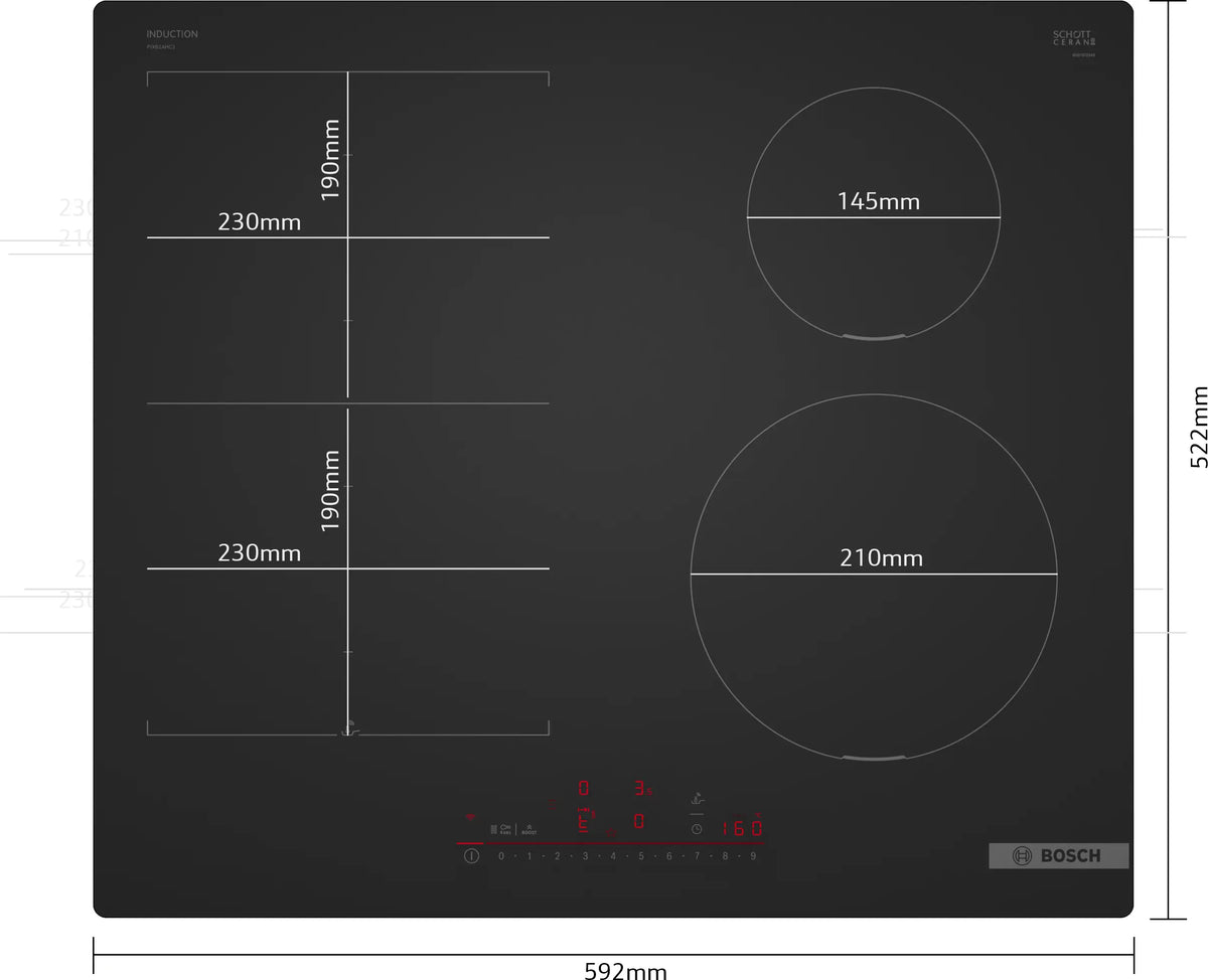 Plită cu inducție Bosch PIX61AHC1E, Seria 6, 60 cm, neagră