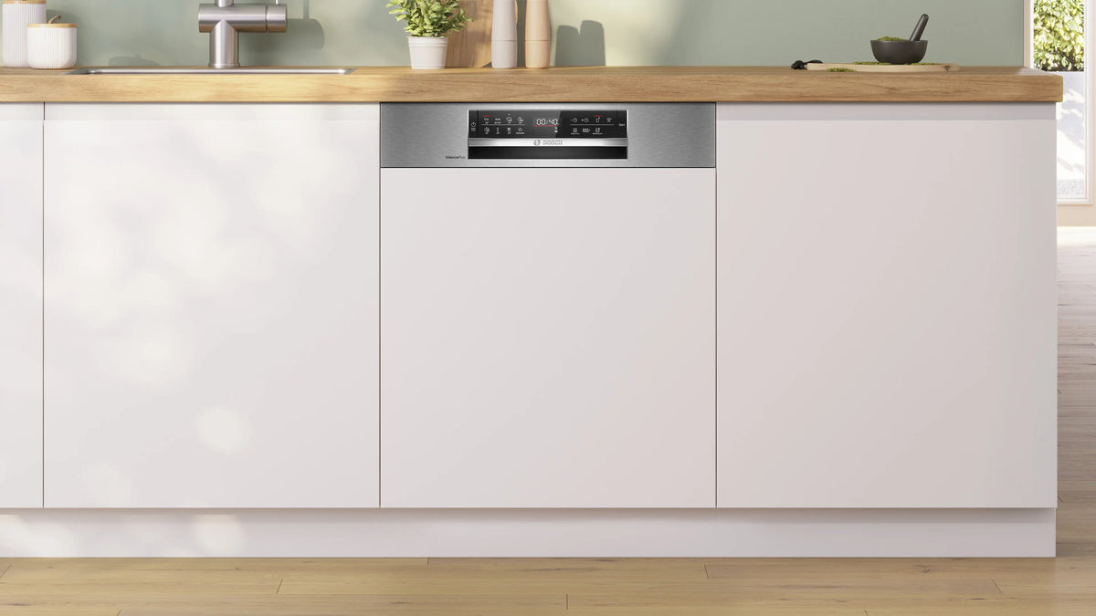 Mașină de spălat vase parțial încorporabilă Bosch SMI6ECS17E, Seria 6, 60 cm, 14 seturi, inox