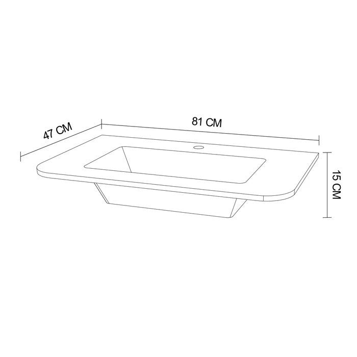 Masca baie + lavoar Savini Due Sole 80, cu sertar, alb lucios, montaj suspendat, 81 x 42.5 x 49 cm