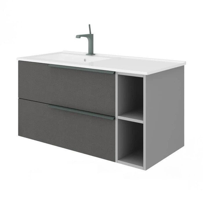 Masca baie + lavoar Savini Due Oikos 2505/F05, cu sertare si polita, finisaj gri inchis, suspendat, 101 x 53 x 48 cm