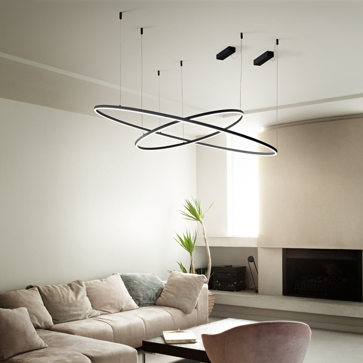 Lustră Ideal Lux Oracle Slim Round 4000K ON-OFF, negru, Ø90 cm, 304441