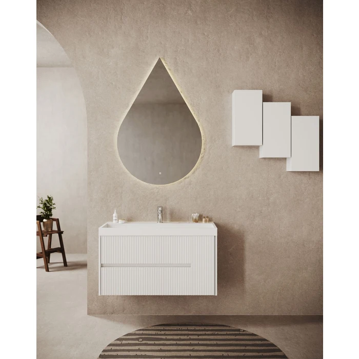 Masca baie + lavoar Savini Due Portofino 100, cu sertare si usa, alb mat, montaj suspendat, 100.2 x 40 x 56.5 cm