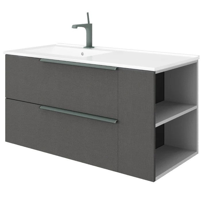 Masca baie + lavoar Savini Due Oikos 2506/F05, cu sertare si polita, gri inchis, suspendat, 101.5 x 46.5 x 50.6 cm