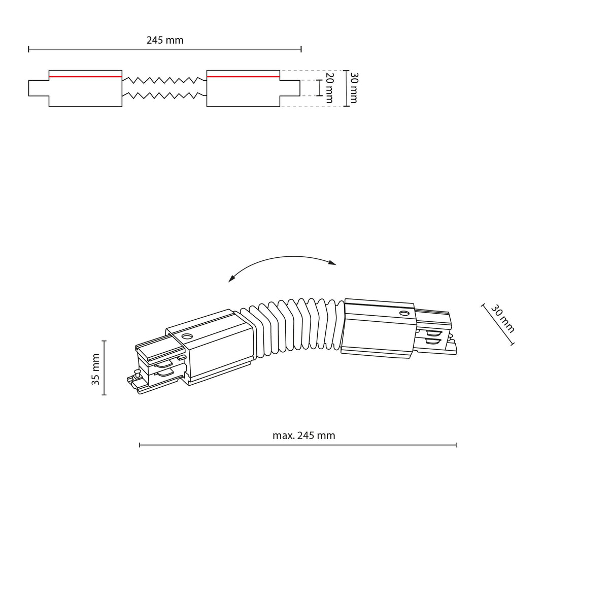 Conector pentru șină TK Lighting Tracer Trifazat Flexibil, alb, 3604