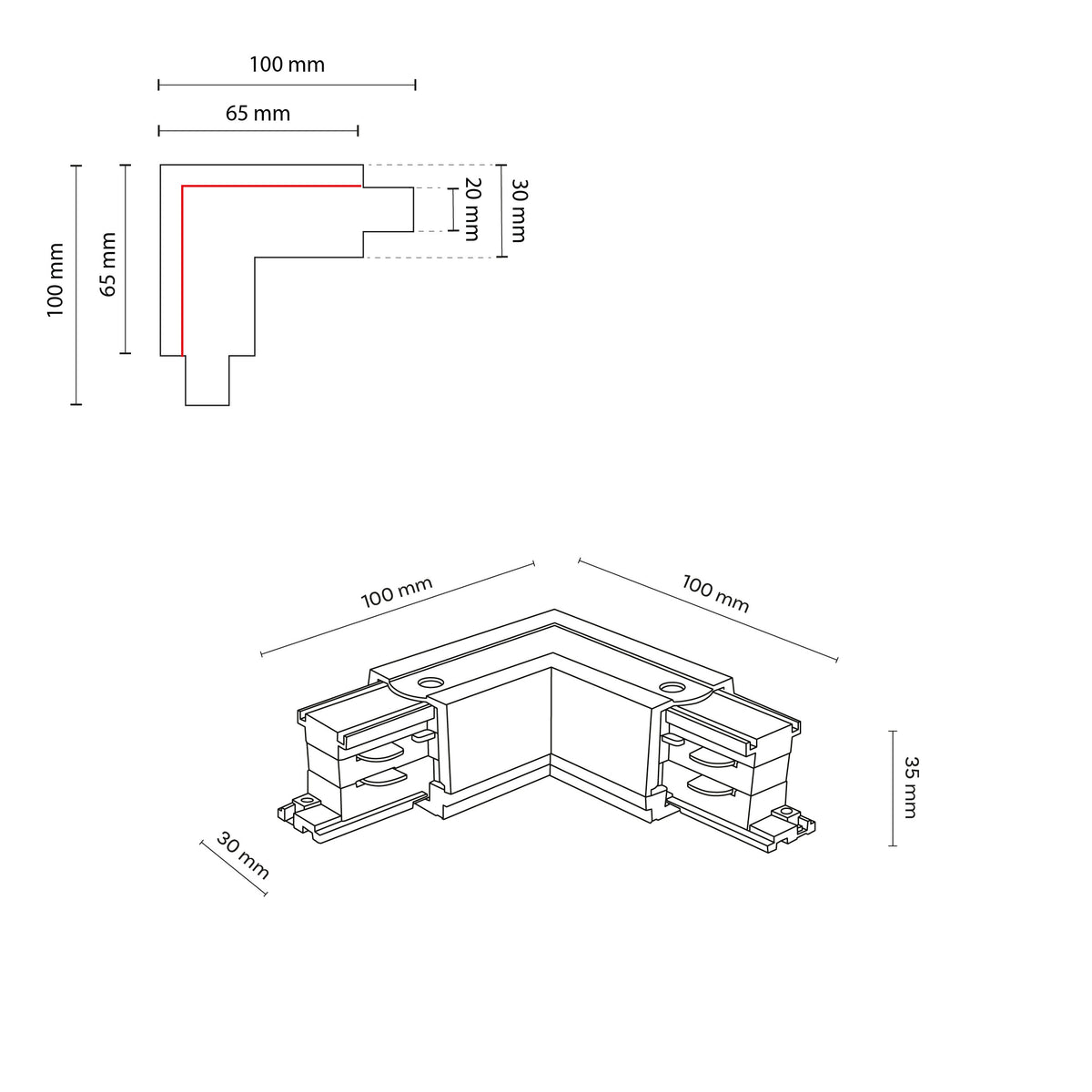 Conector pentru șină TK Lighting Tracer Trifazat în Unghi Left, alb, 3606