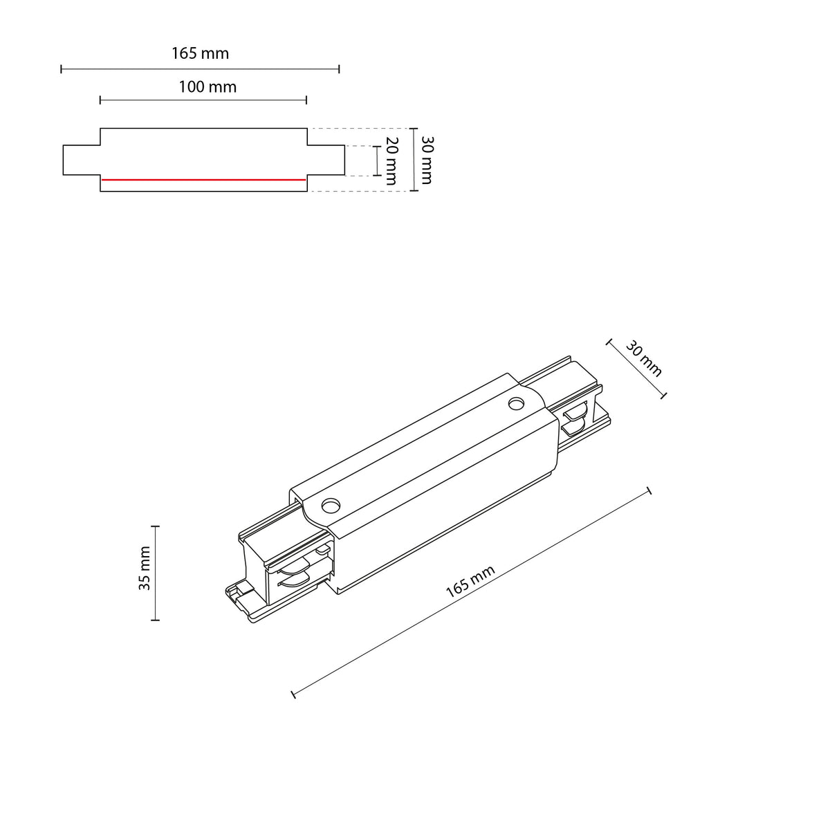 Conector pentru șină TK Lighting Tracer Trifazat Drept cu Alimentare, negru, 4532