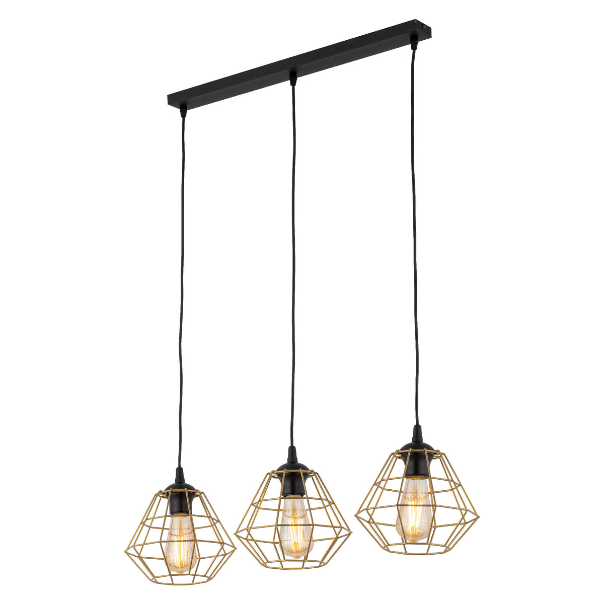 Lustră TK Lighting Diamond 3 Bară, negru, auriu, 3 x E27, 4642