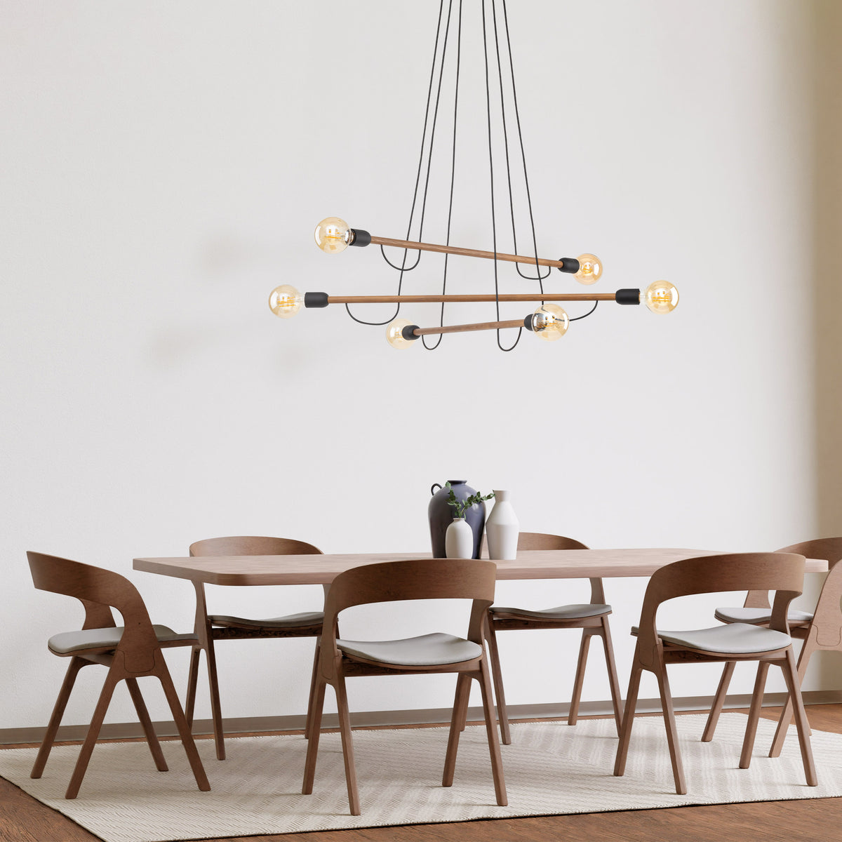 Lampa suspendata Helix Wood 3 brate, 6x E27 15W 4950