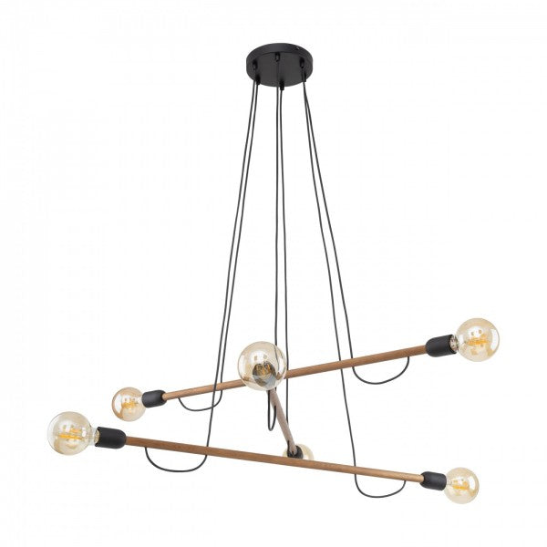Lampă suspendată TK Lighting Helix, lemn, 3 brațe, 6x E27 15W, 4950