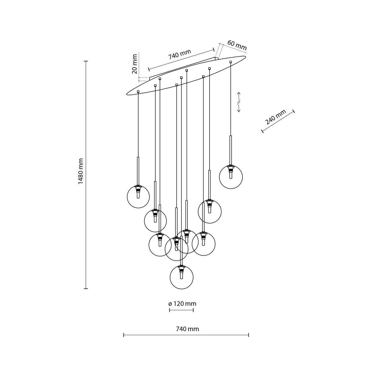 Lustră TK Lighting Estera 9, maro, 9 x G9, 6149