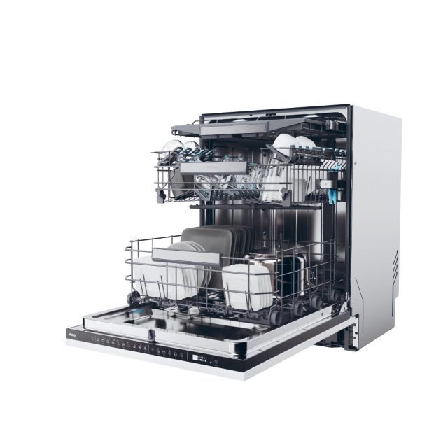 Masina de spalat vase incorporabila Haier XI 6B0M3PDB, 16 seturi, 3 sertare, 10 programe, Motor Inverter, WiFi, Deschidere automata usa, Senzor incarcare, Senzor grad murdarie, Clasa B, 60 cm