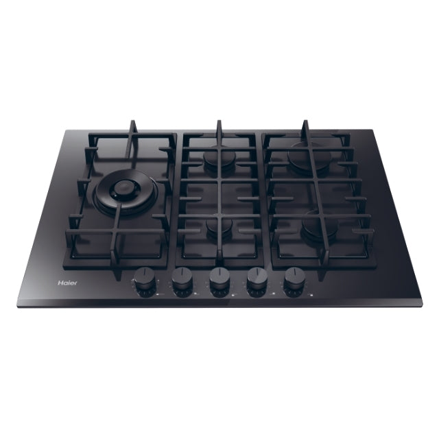 Plită pe gaz Haier HAVG7WL4BPB, 74 cm, 5 zone, neagră