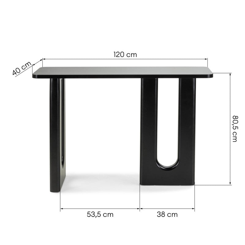 Birou/consolă Lichi, 120 cm, negru, cu arcade