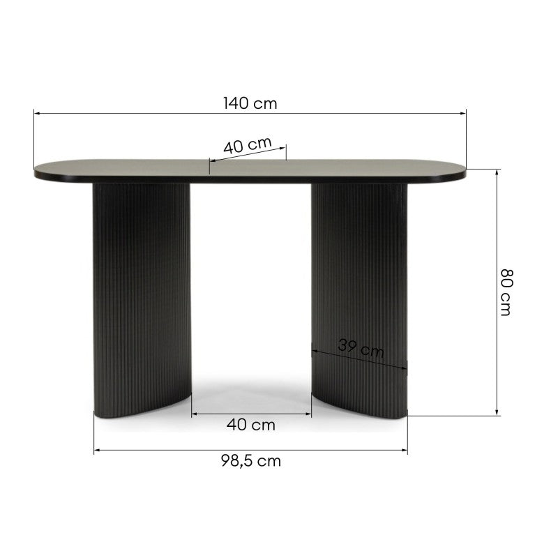 Birou/consolă Pauline, 140 cm, negru, cu lamele