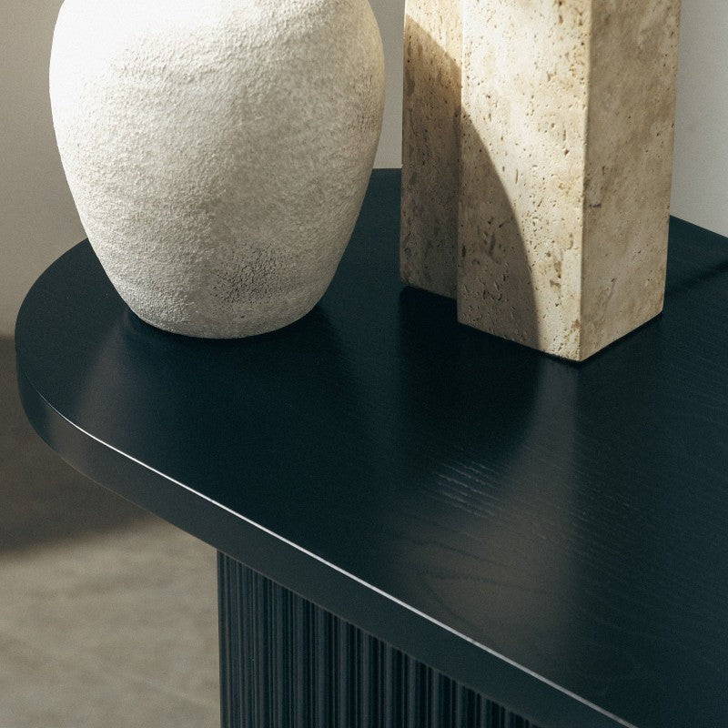 Birou/consolă Pauline, 140 cm, negru, cu lamele