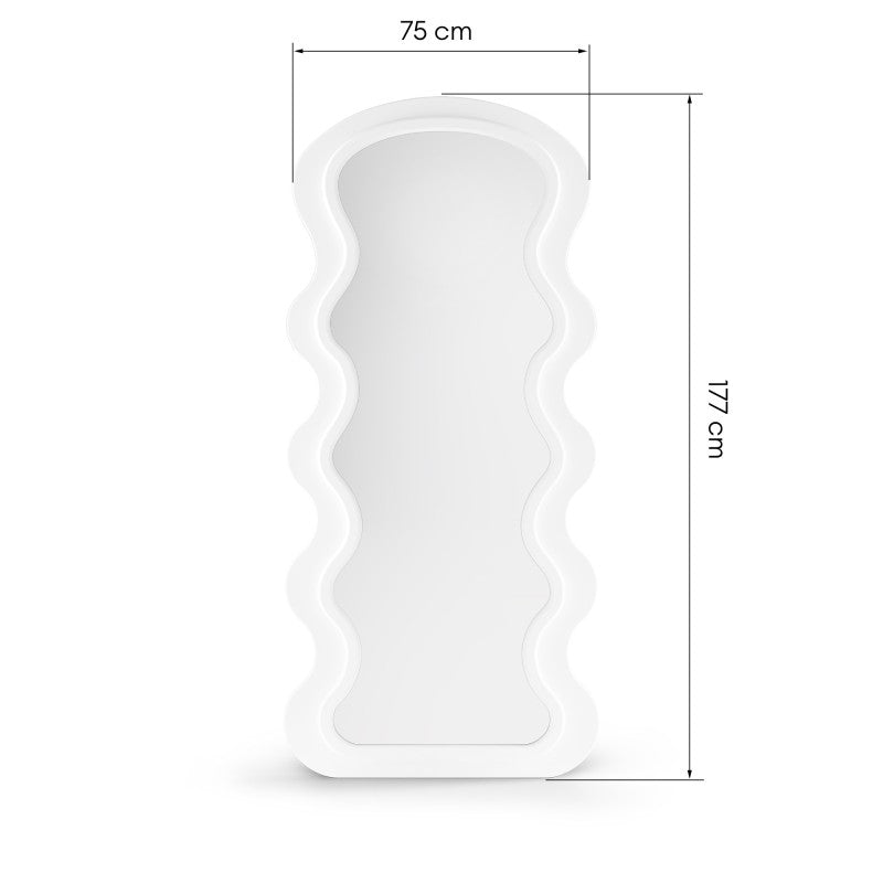 Oglindă decorativă de perete Vale, cu ramă din lemn, 177x75 cm, formă organică, albă