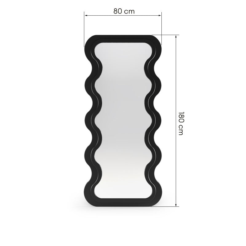 Oglindă decorativă de perete Vogue, cu ramă din lemn, 180x80 cm, formă organică, neagră