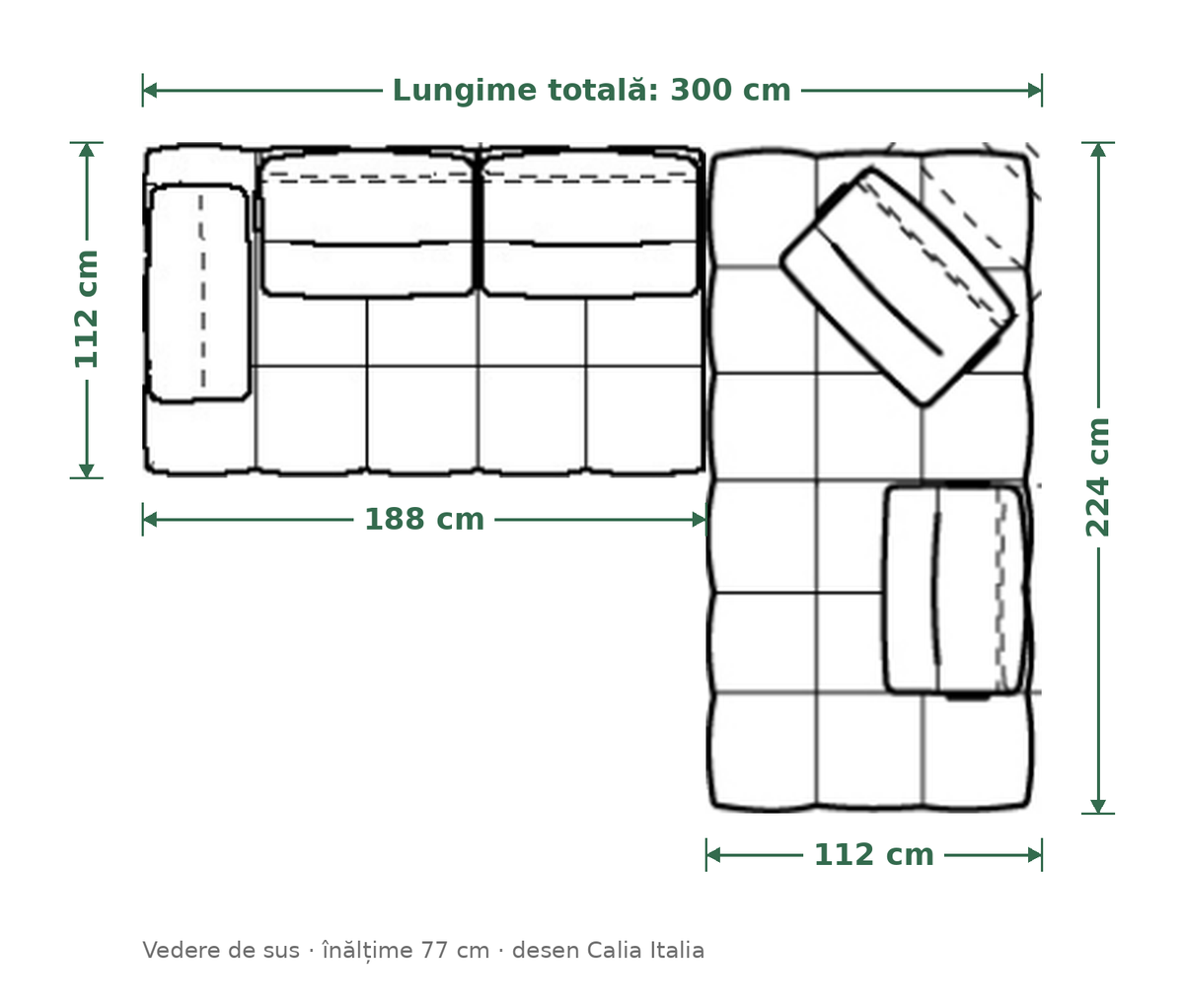 Canapea Calia Italia Skyline, colț dreapta, Varenne Beige – dimensiuni totale 300 × 224 cm