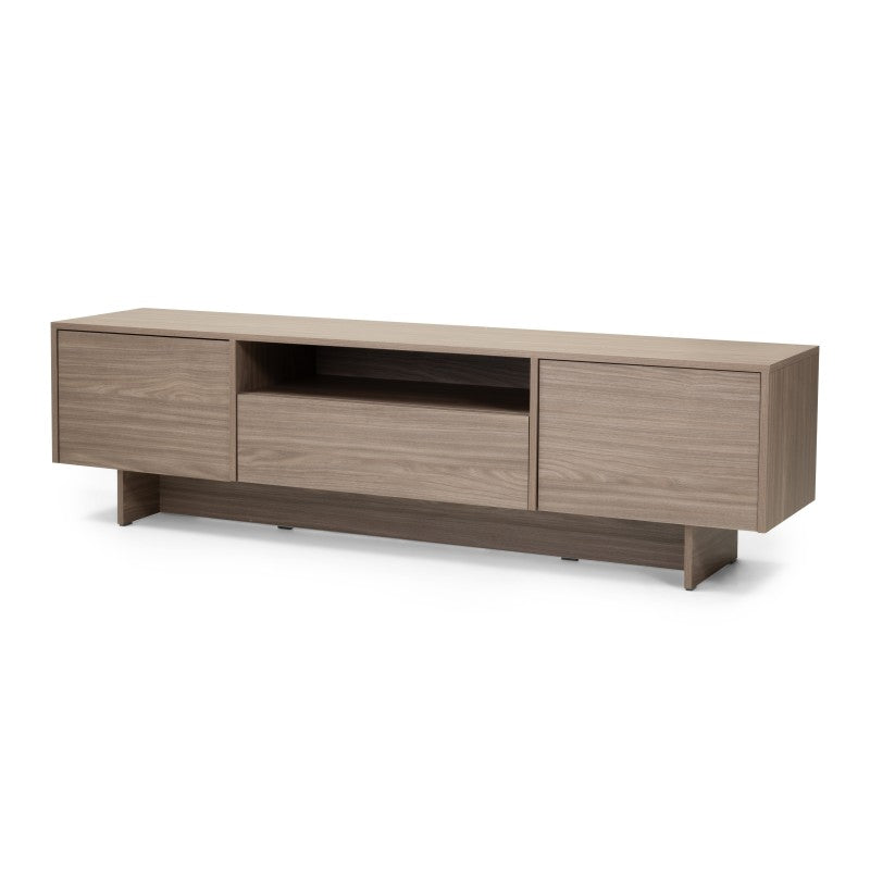 Comodă TV Kanso, cu două uși, cu sertar, 200 cm, stejar perlat