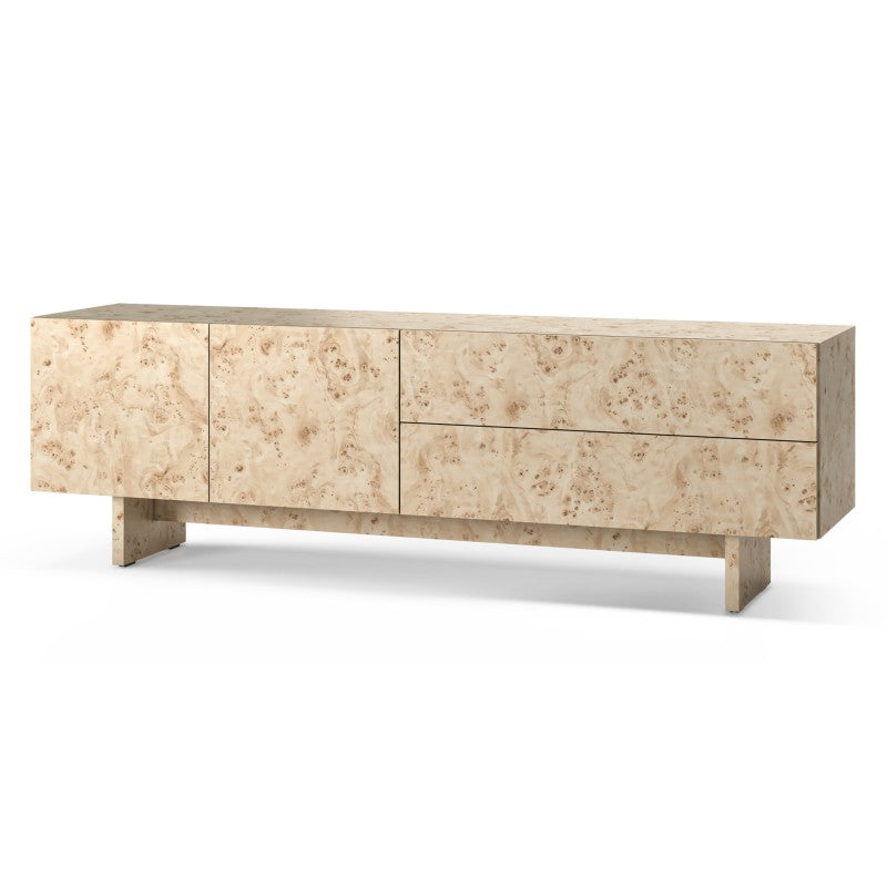 Comodă TV Decoria, cu două uși, cu sertare, 160 cm, aspect de rădăcină