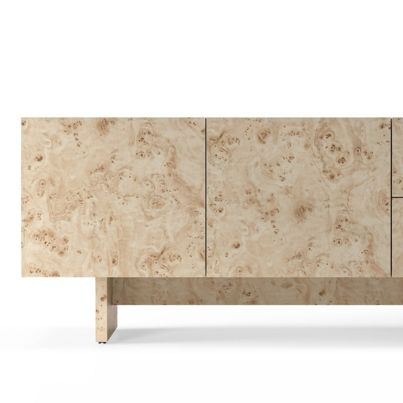 Comodă TV Decoria, cu două uși, cu sertare, 160 cm, aspect de rădăcină